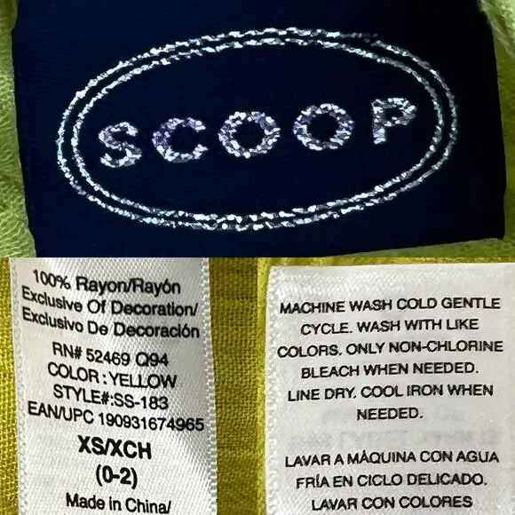 SCOOP Peasant Blouse Top w/ Crochet Trim Canary Yellow Boho Festival XS - Picture 11 of 12